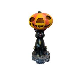 Victorian Trading Co Black Cat Pumpkin Head Light Up Rare Halloween Statue 9”